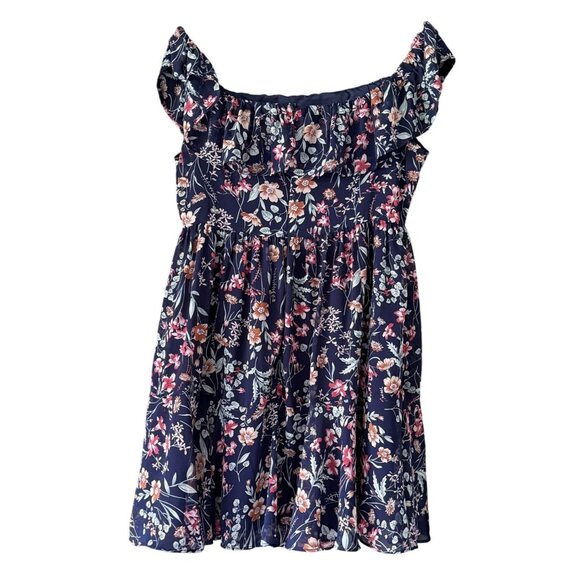 Floral Navy Ruffle Off-Shoulder Dress Womens M By Lulus Fairy Grunge CountryCore - Picture 4 of 6